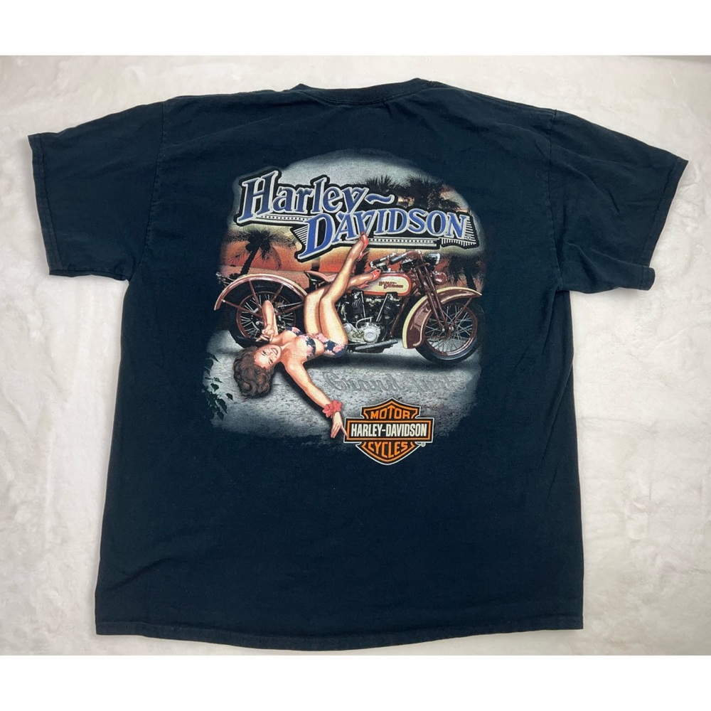 Harley Davidson Men T-Shirt XL Grand Turk Black Pin Up Model Motorcycle Cotton